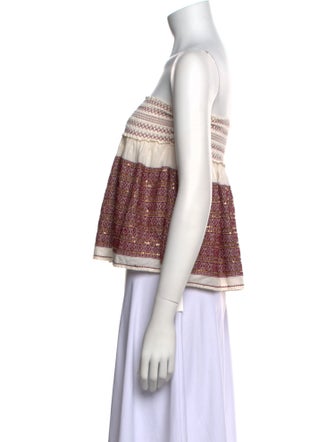 LoveShackFancy Printed Strapless Crop Top