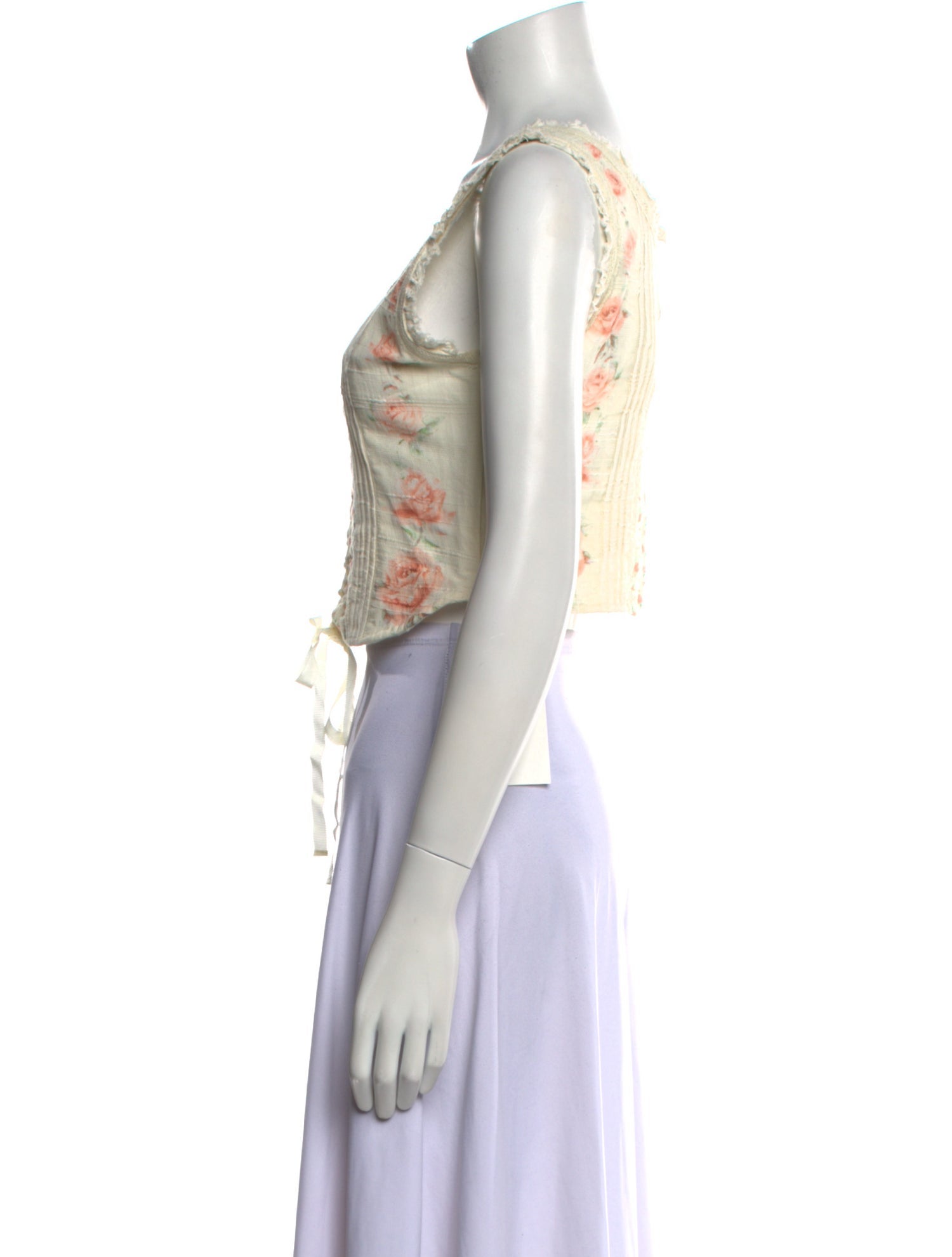 LoveShackFancy Floral Print Scoop Neck Crop Top