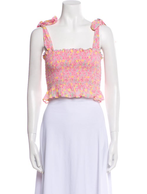 LoveShackFancy Floral Print Square Neckline Crop Top
