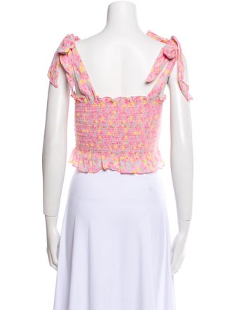 LoveShackFancy Floral Print Square Neckline Crop Top