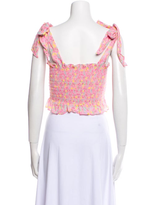 LoveShackFancy Floral Print Square Neckline Crop Top