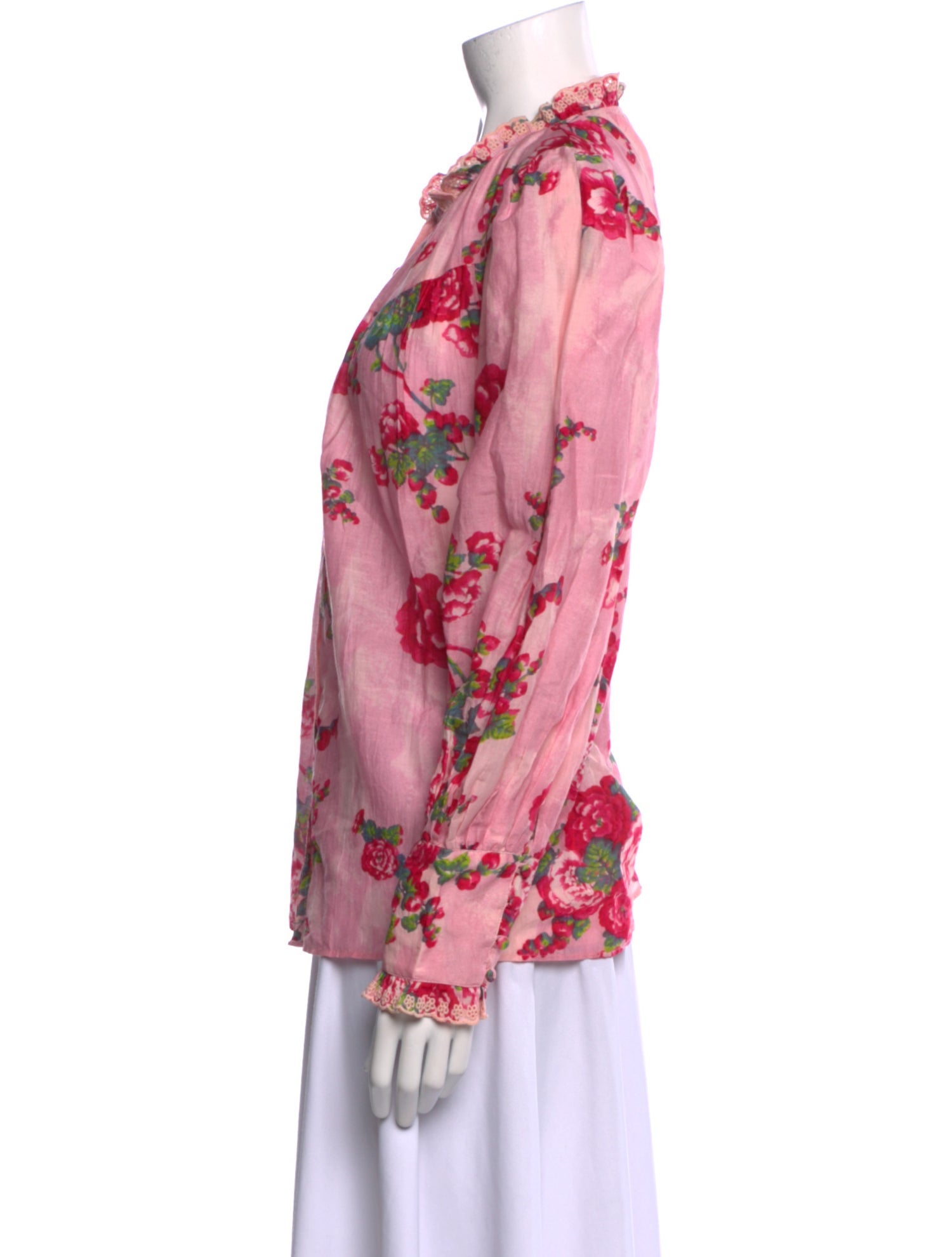 LoveShackFancy Floral Print Mock Neck Blouse