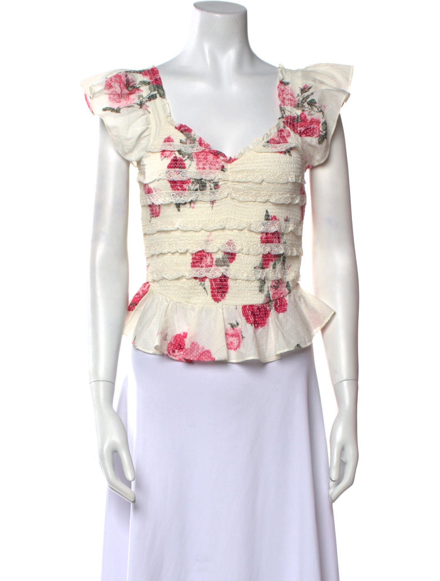 LoveShackFancy Floral Print V-Neck Crop Top w/ Tags