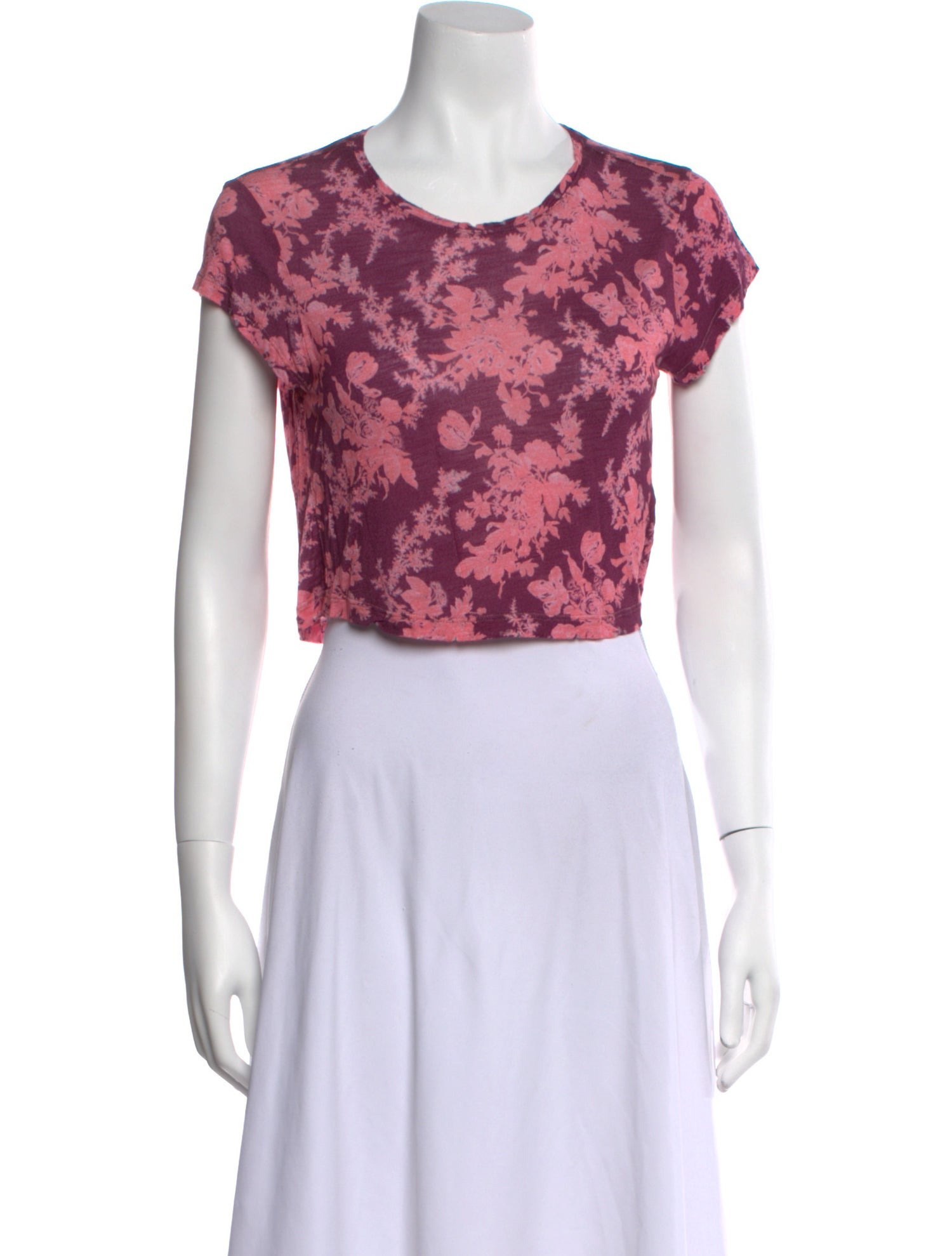 LoveShackFancy Floral Print Scoop Neck Crop Top