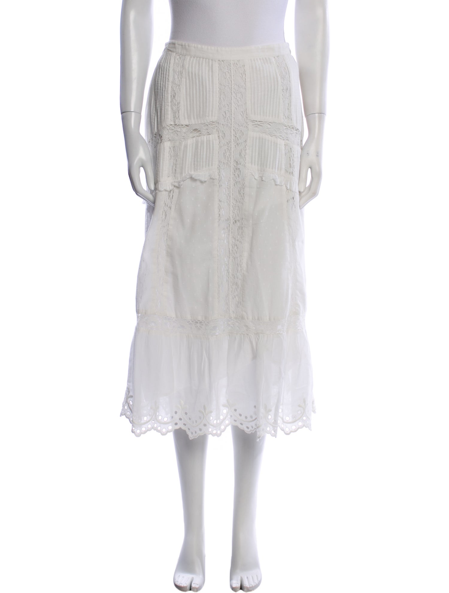 LoveShackFancy Embroidered Accent Midi Length Skirt