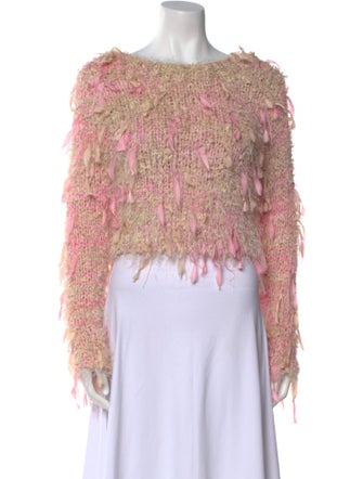 LoveShackFancy Lace Pattern Bateau Neckline Crop Top