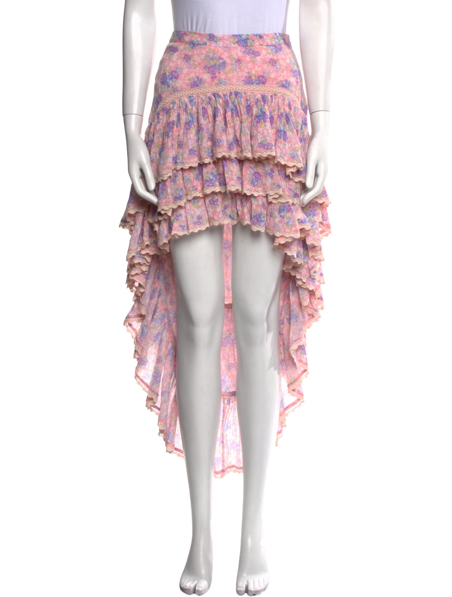 LoveShackFancy Floral Print Midi Length Skirt