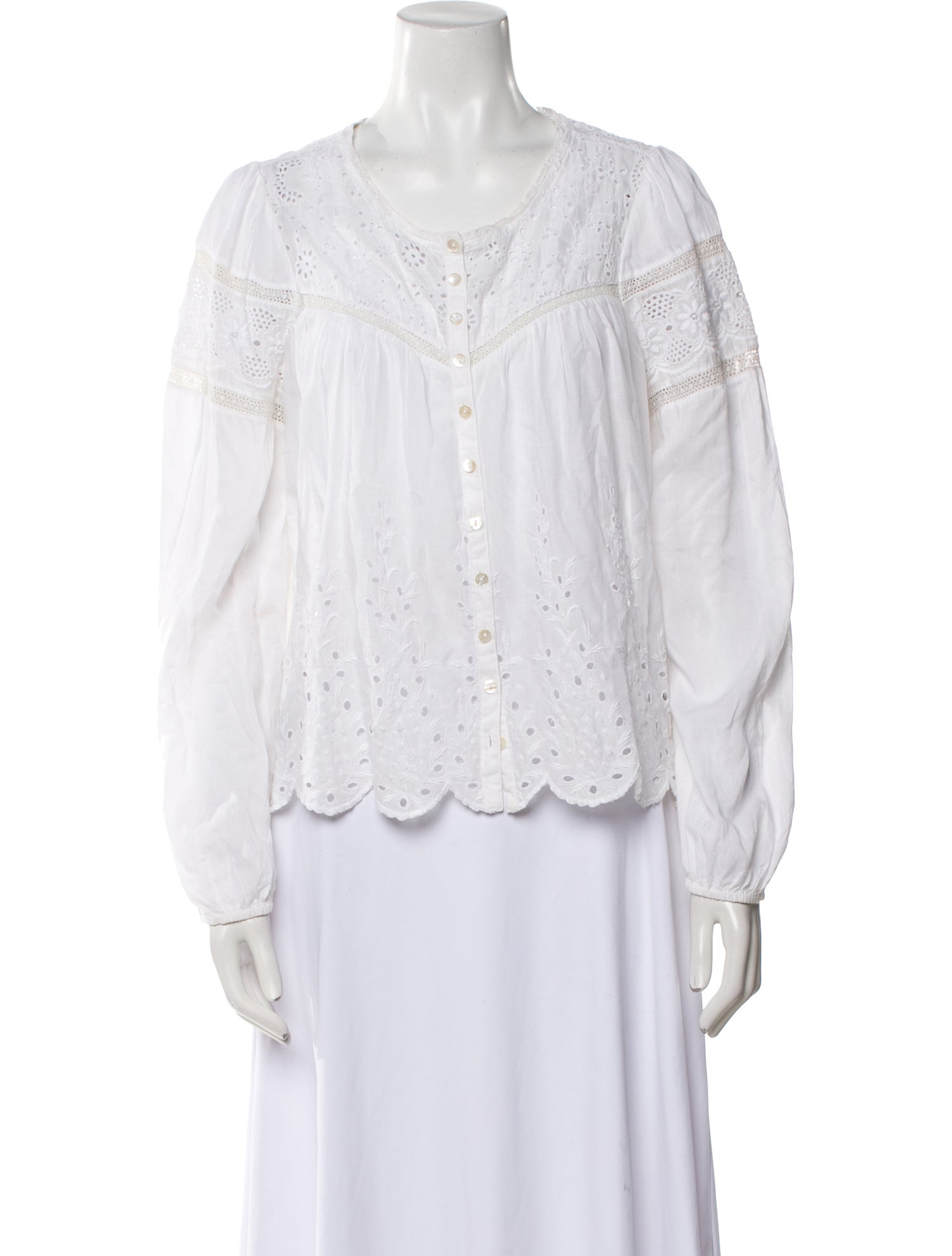 LoveShackFancy Scoop Neck Long Sleeve Blouse