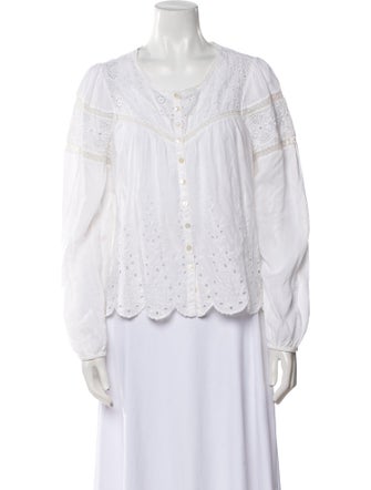 LoveShackFancy Scoop Neck Long Sleeve Blouse