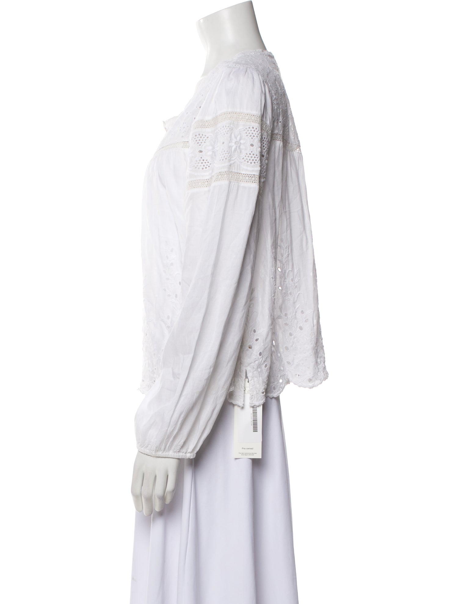 LoveShackFancy Scoop Neck Long Sleeve Blouse