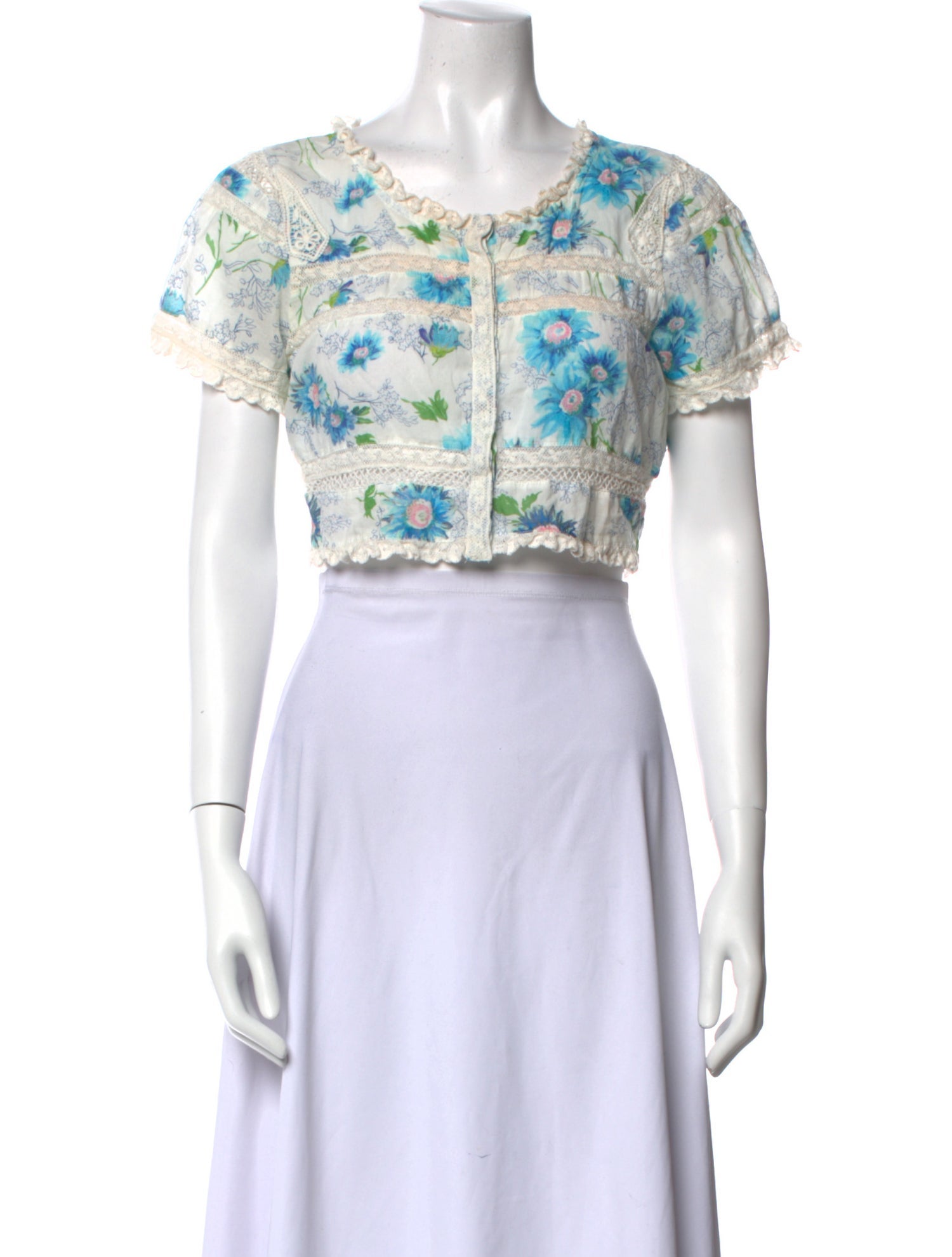 LoveShackFancy Printed Scoop Neck Crop Top