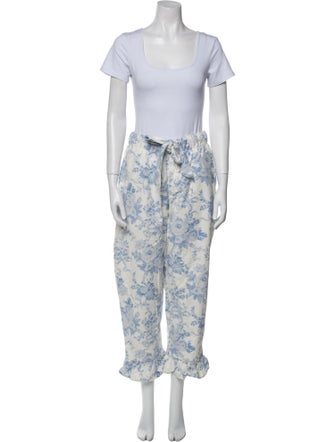 LoveShackFancy Floral Print Ruffle Embellishment Pantsuit