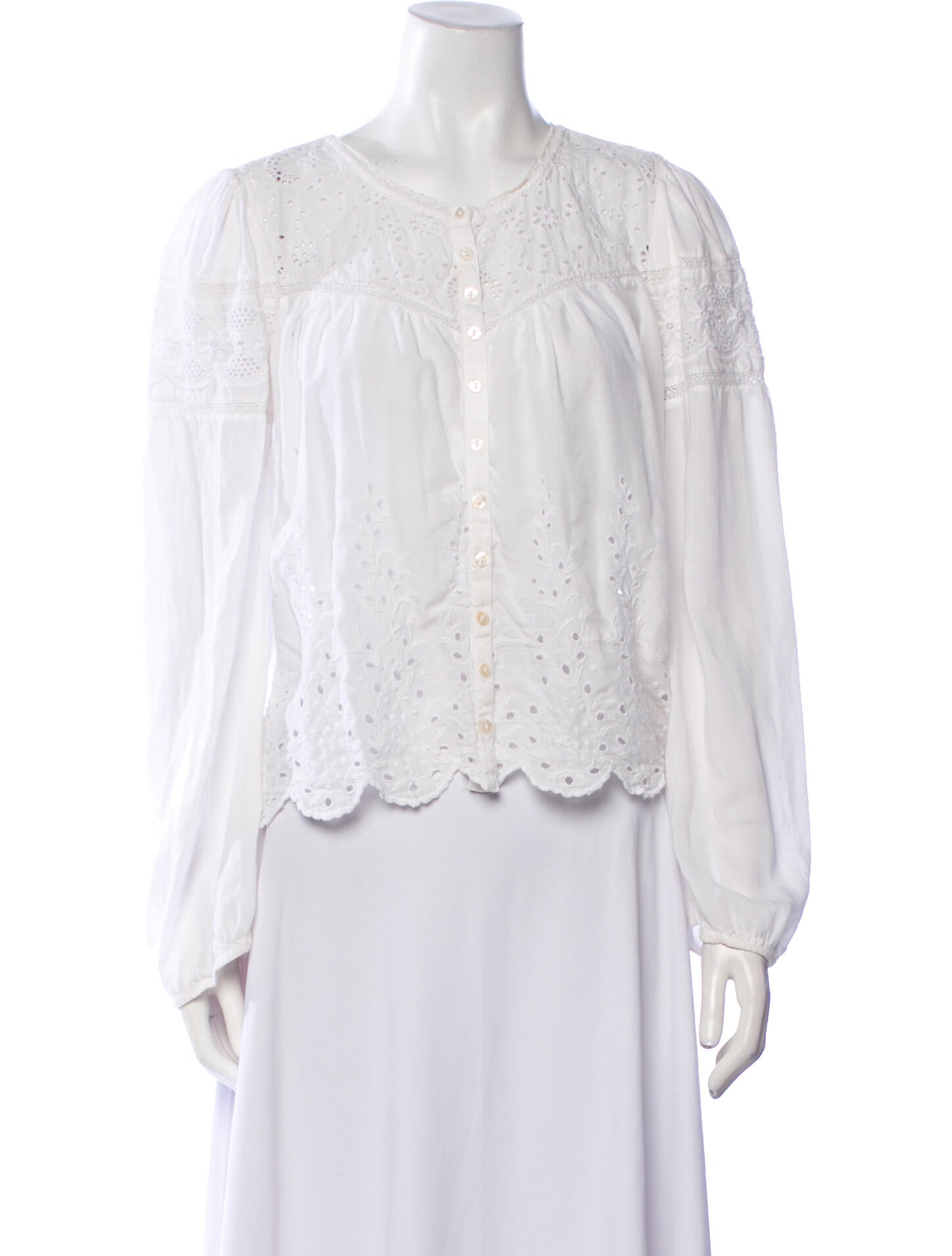 LoveShackFancy Crew Neck Long Sleeve Blouse