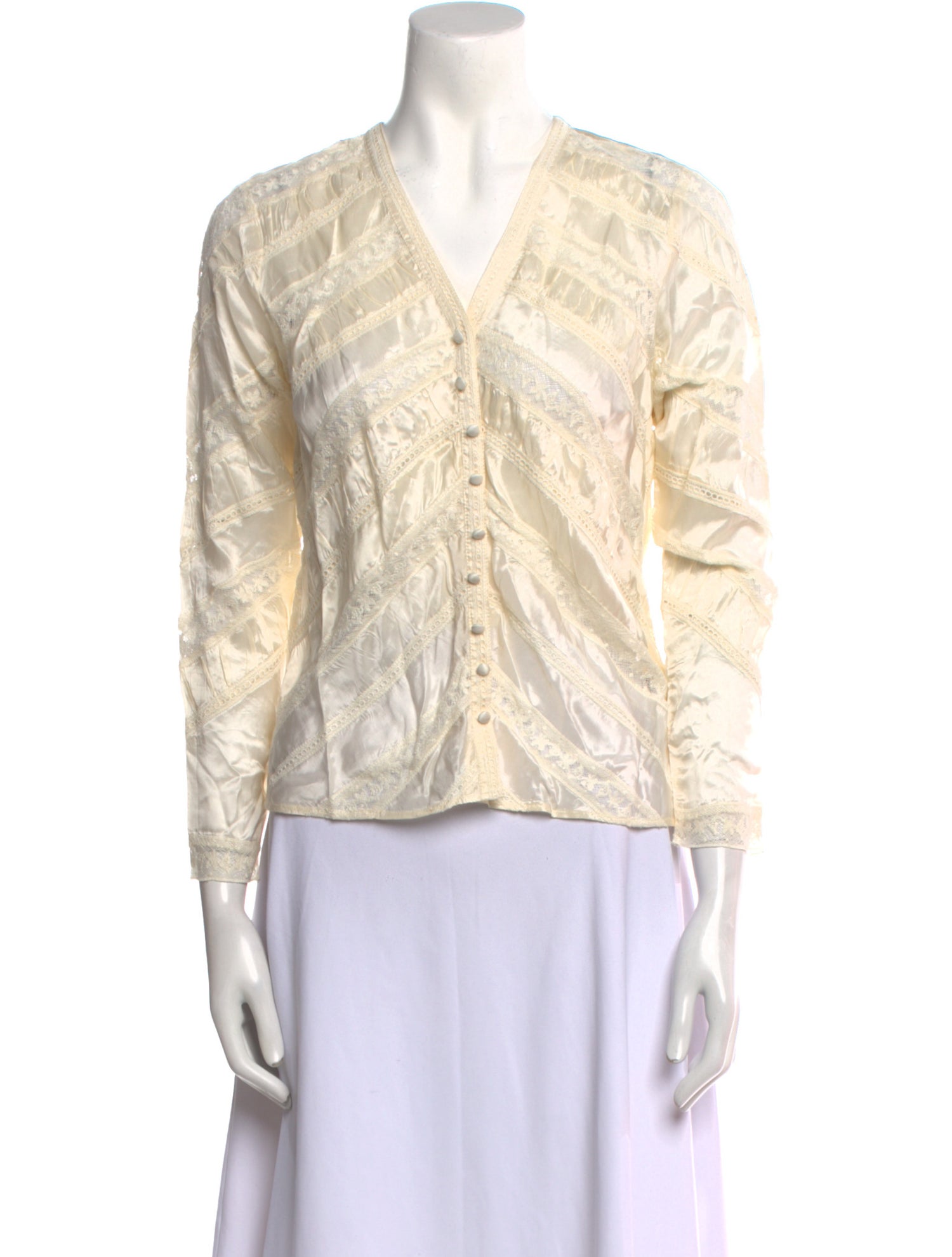 LoveShackFancy V-Neck Three-Quarter Sleeve Blouse