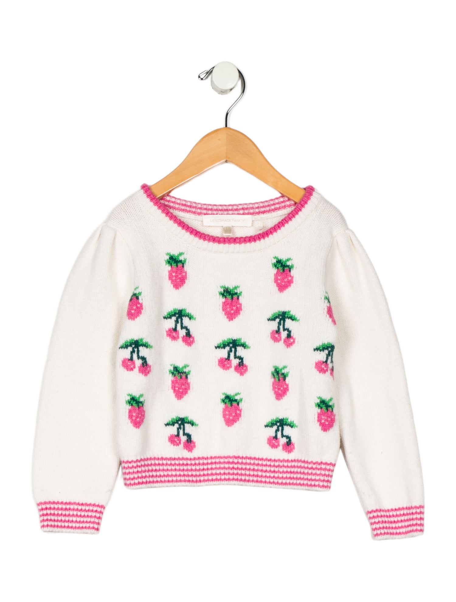 LoveShackFancy Kids Girls' Crew Neck Fruit Motif Sweater