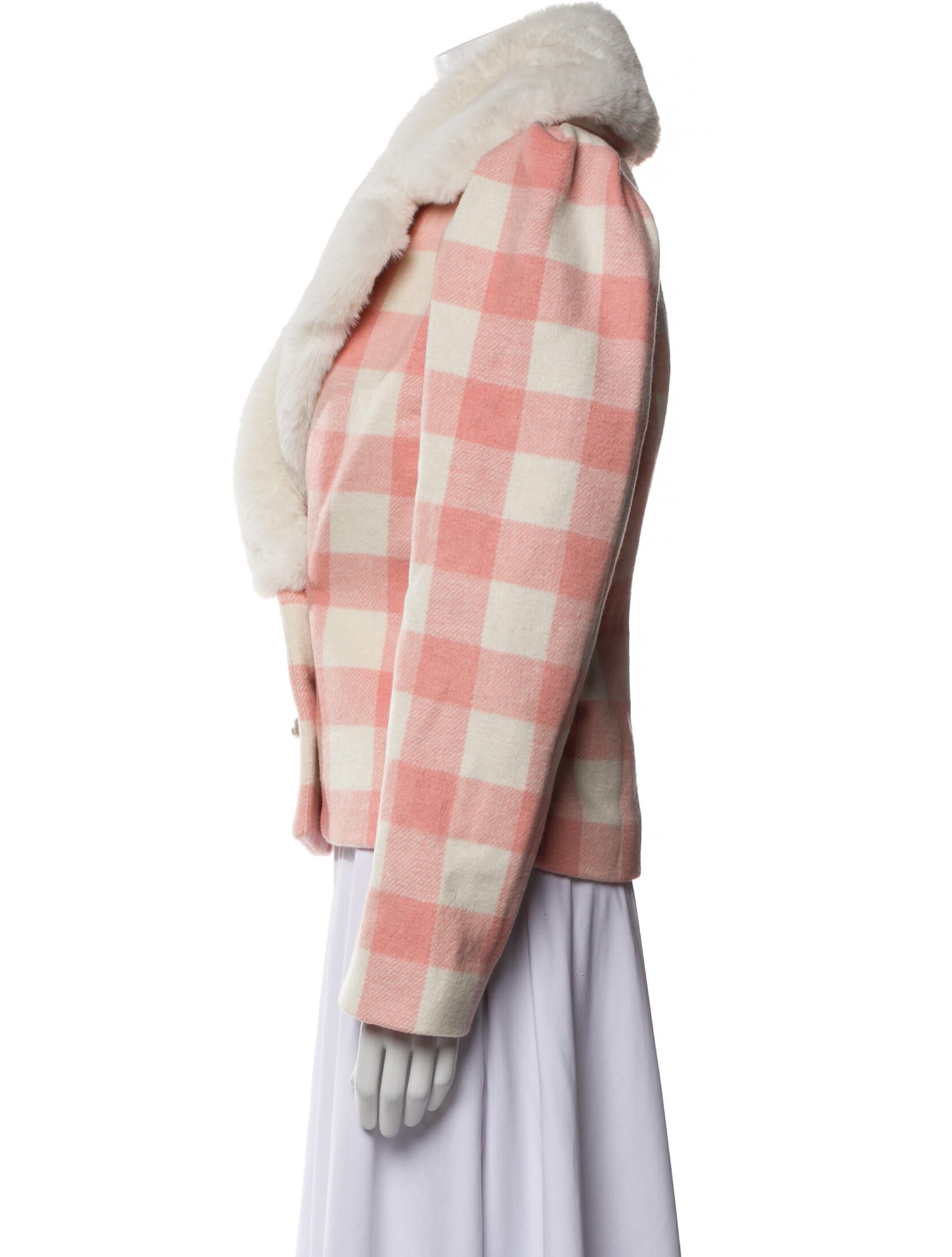 LoveShackFancy Plaid Print Faux Fur Jacket