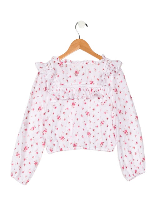 LoveShackFancy Girls' Ruffle and Lace Trim Embellished Long Sleeve Top