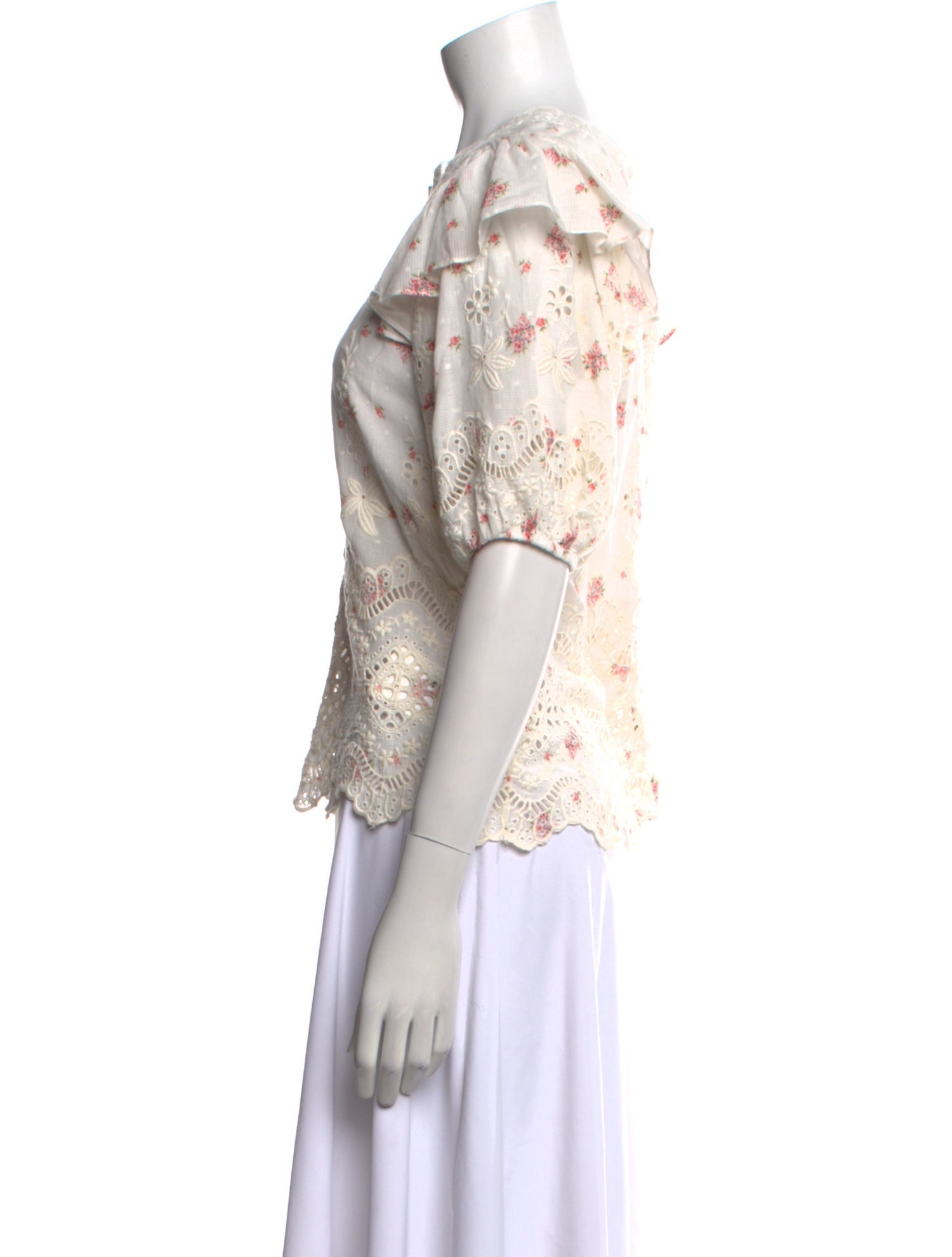 LoveShackFancy Floral Print Crew Neck Blouse