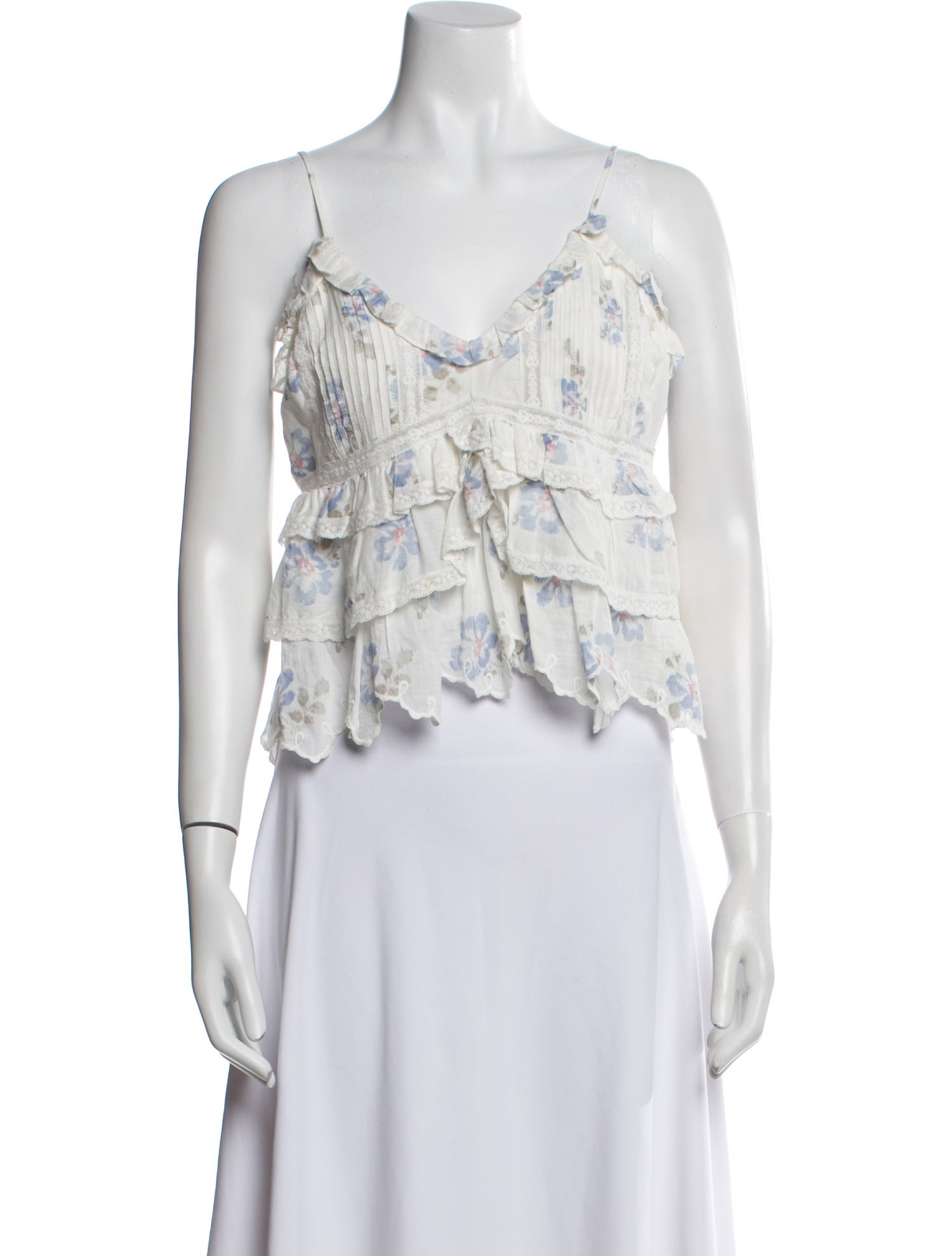 LoveShackFancy Printed V-Neck Crop Top