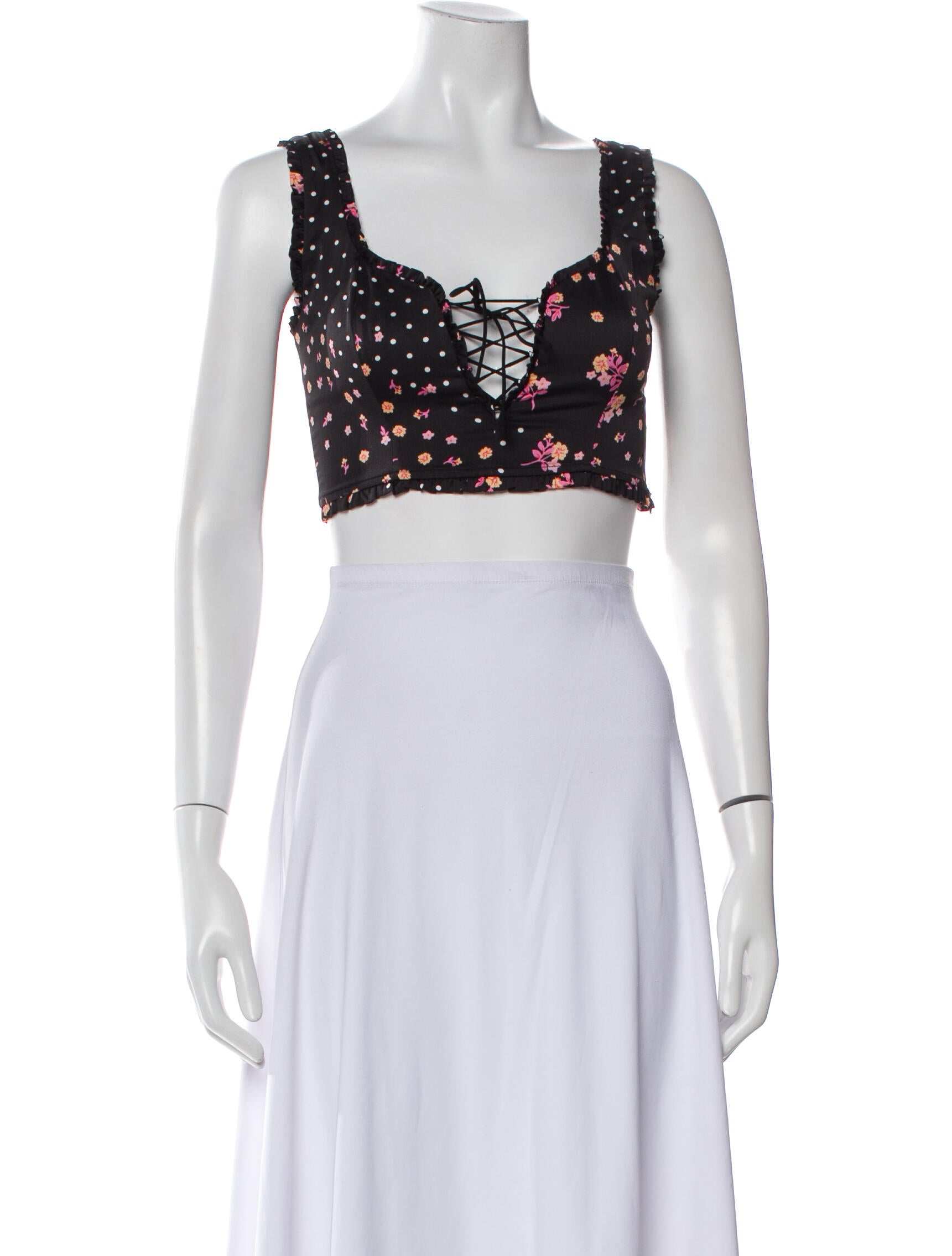 LoveShackFancy Floral Print Square Neckline Crop Top