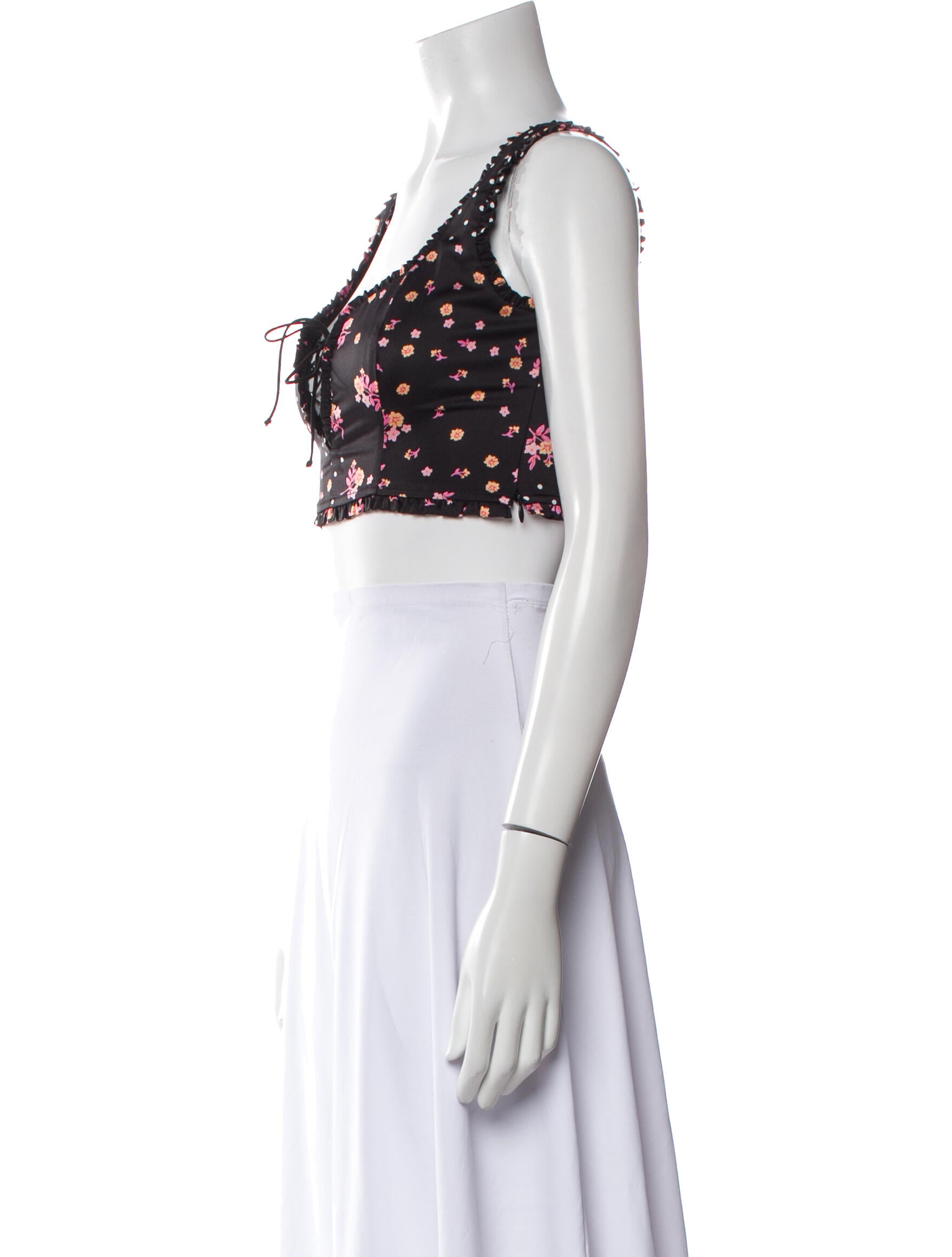 LoveShackFancy Floral Print Square Neckline Crop Top