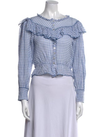 LoveShackFancy Plaid Print Off-The-Shoulder Crop Top