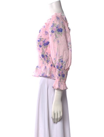 LoveShackFancy Floral Print Bateau Neckline Crop Top