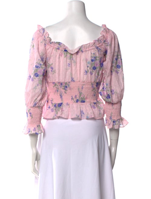 LoveShackFancy Floral Print Bateau Neckline Crop Top