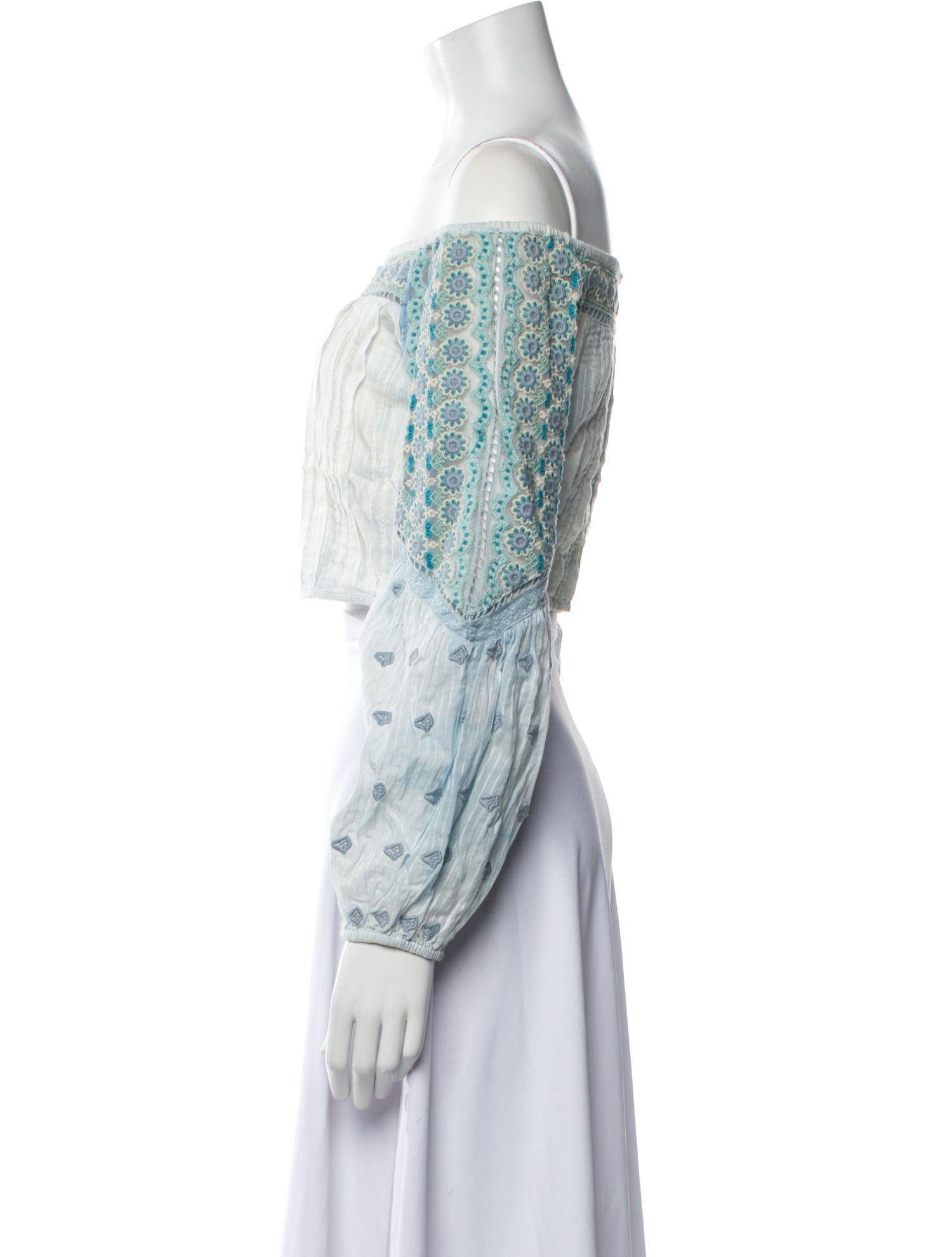 LoveShackFancy Floral Print Off-The-Shoulder Crop Top