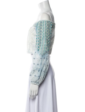 LoveShackFancy Floral Print Off-The-Shoulder Crop Top