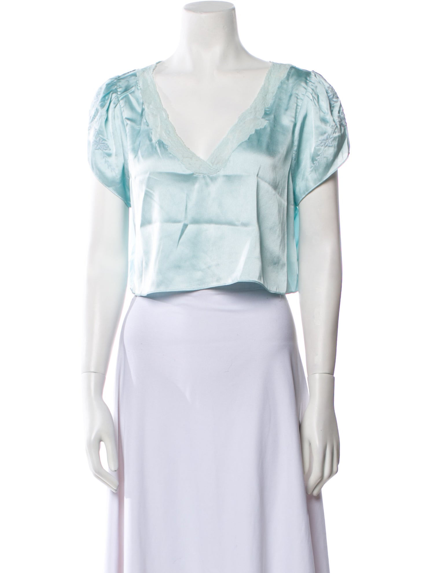 LoveShackFancy V-Neck Short Sleeve Crop Top