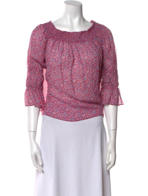 LoveShackFancy Floral Print Bateau Neckline Crop Top