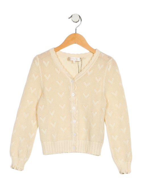 LoveShackFancy Girls' Scallop Edge Trim Cardigan