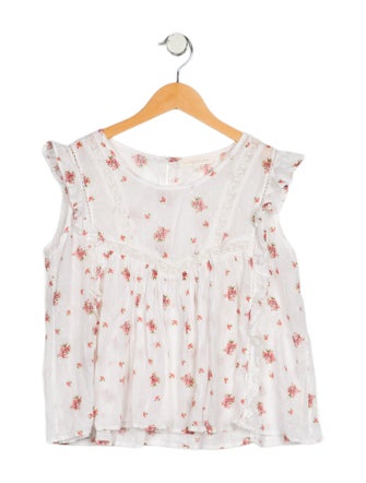LoveShackFancy Girls' Ruffle and Lace Trim Embellished Top