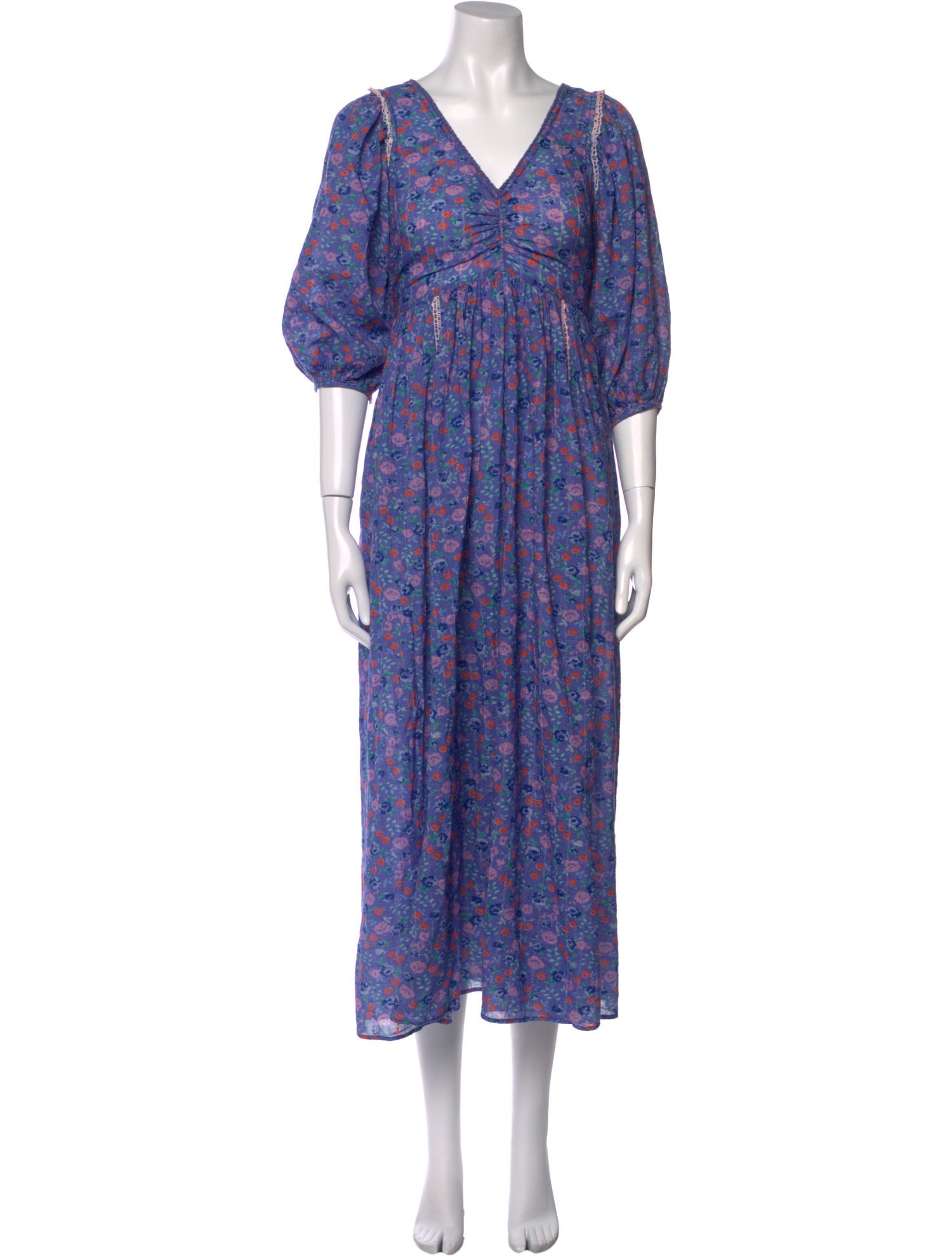 LoveShackFancy Floral Print Midi Length Dress