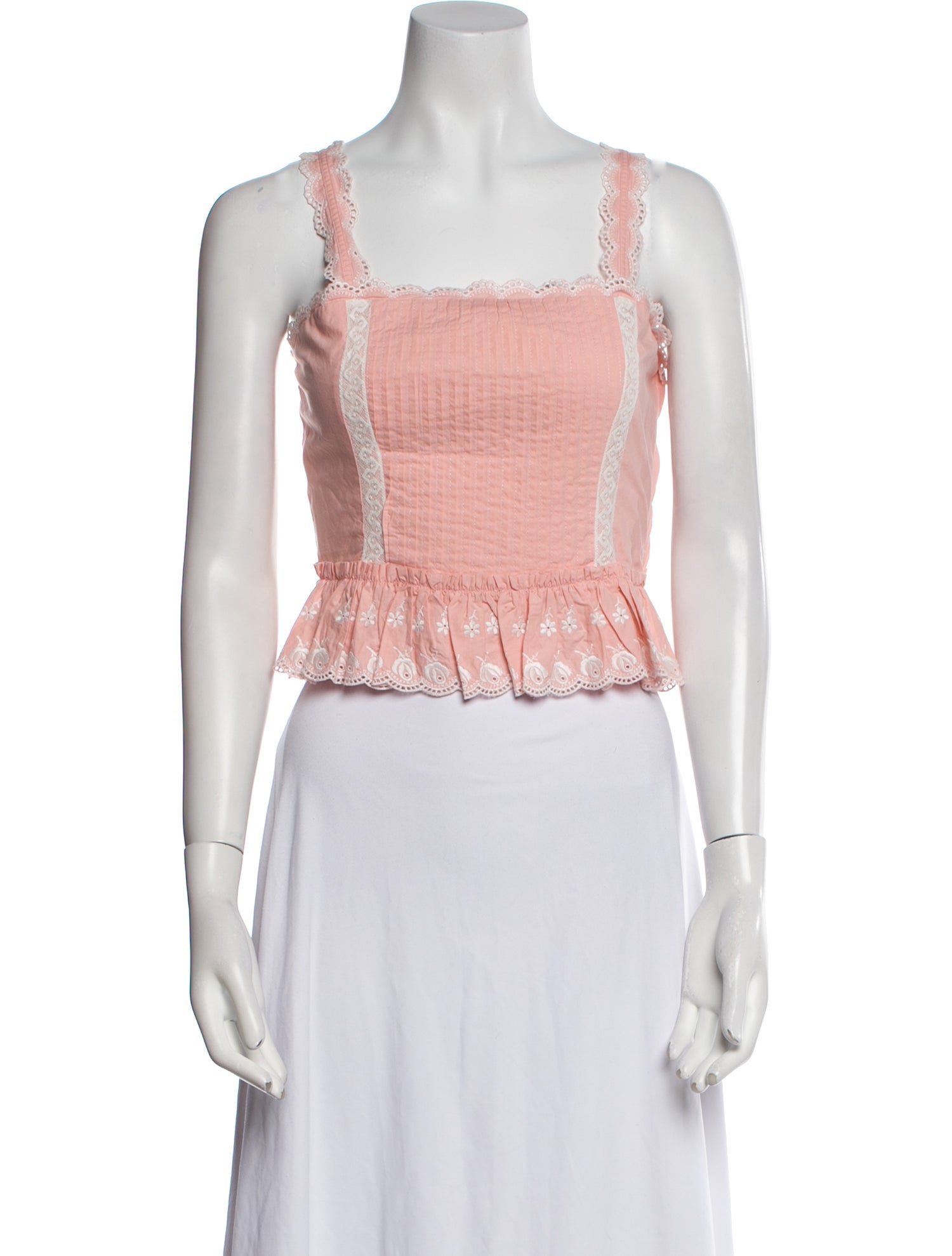 LoveShackFancy Square Neckline Sleeveless Crop Top