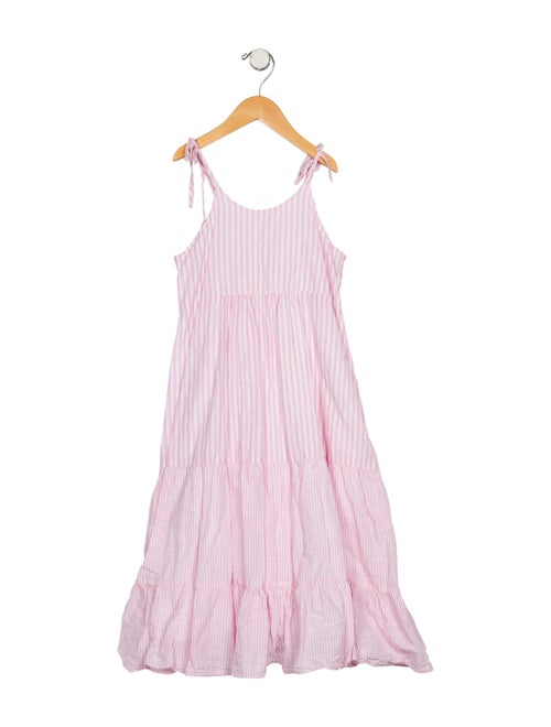 LoveShackFancy Girls' Cotton Stripe Pattern Sleeveless Dress