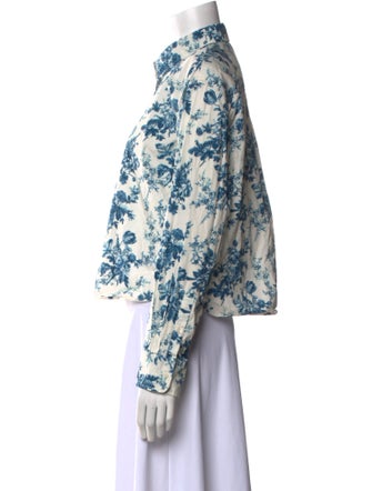 LoveShackFancy Floral Print Mock Neck Button-Up Top