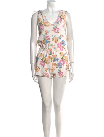 LoveShackFancy Printed V-Neck Romper