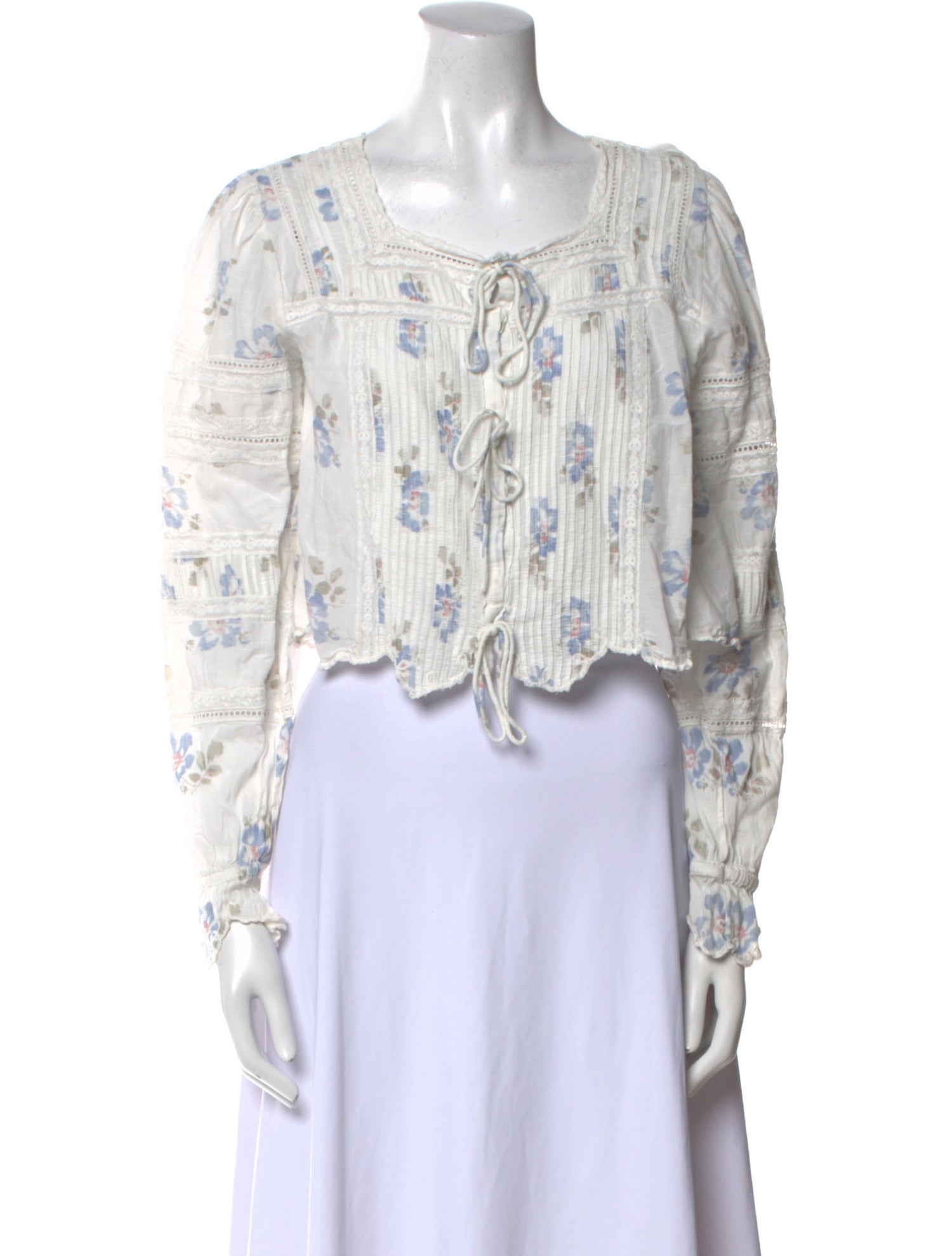 LoveShackFancy Printed Scoop Neck Crop Top