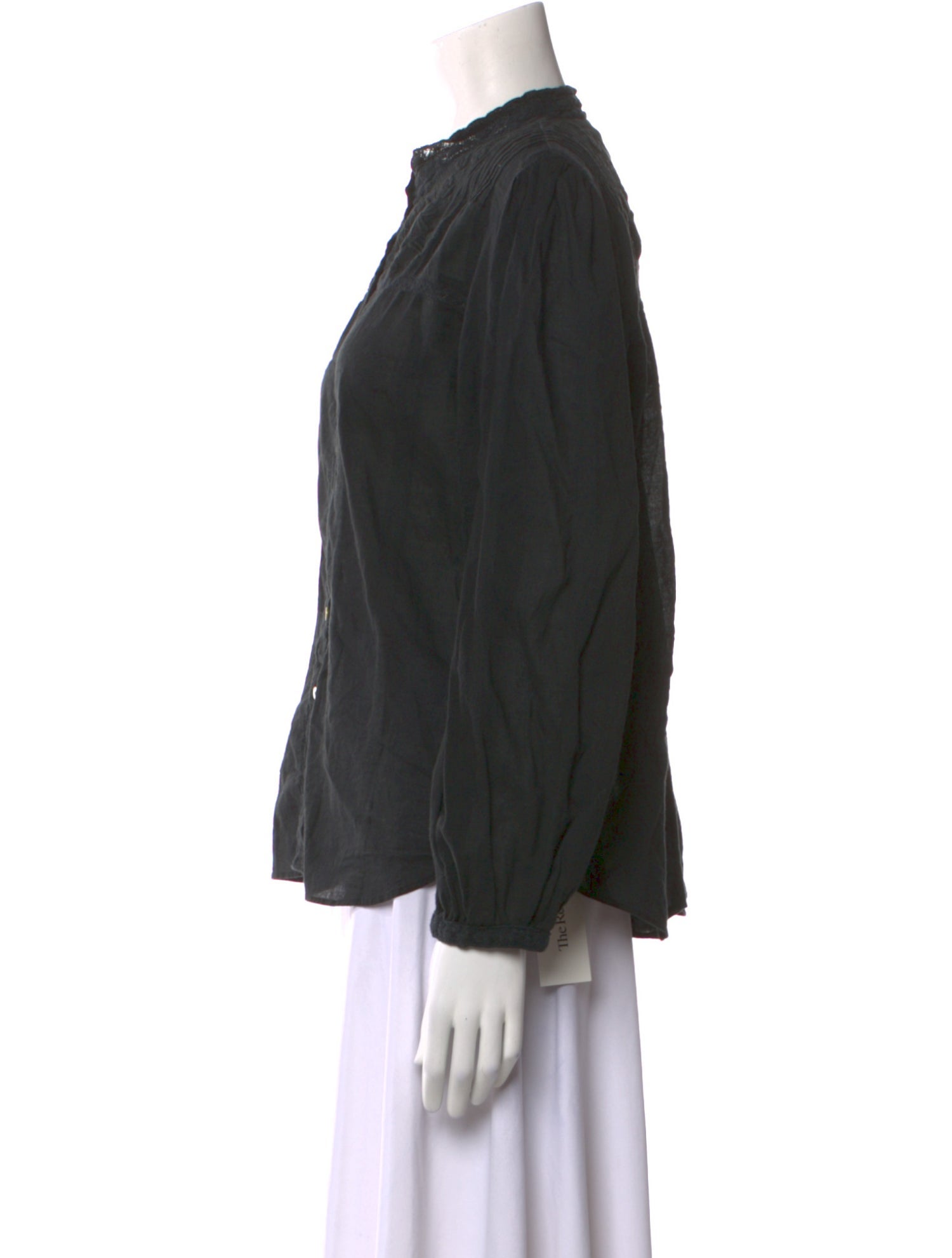 LoveShackFancy Crew Neck Long Sleeve Button-Up Top