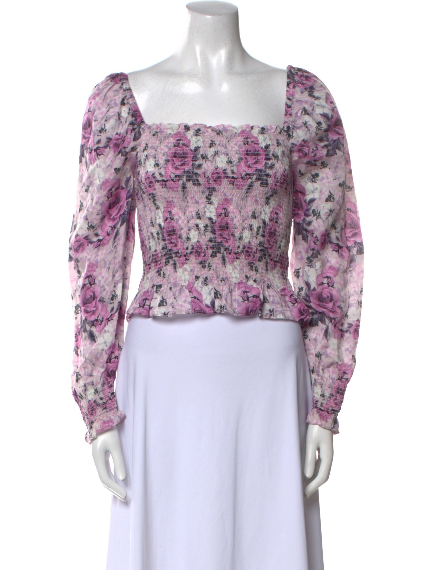 LoveShackFancy Floral Print Square Neckline Crop Top