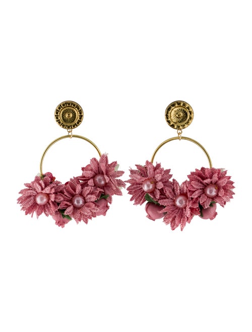LoveShackFancy Faux Pearl & Fabric Flowers Drop Earrings