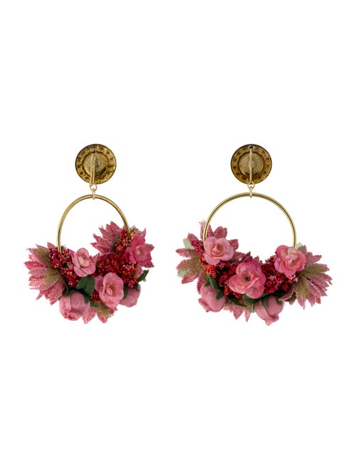 LoveShackFancy Faux Pearl & Fabric Flowers Drop Earrings