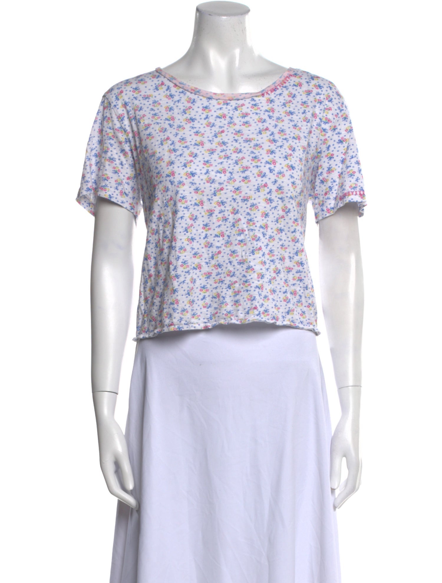 LoveShackFancy Floral Print Scoop Neck Crop Top