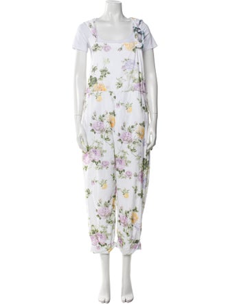 LoveShackFancy Floral Print Square Neckline Jumpsuit