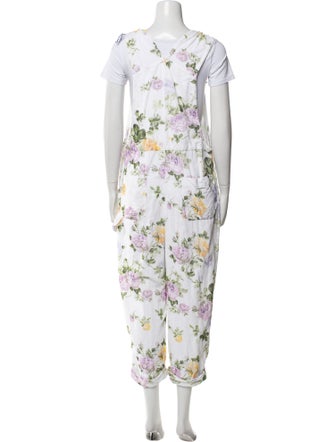 LoveShackFancy Floral Print Square Neckline Jumpsuit