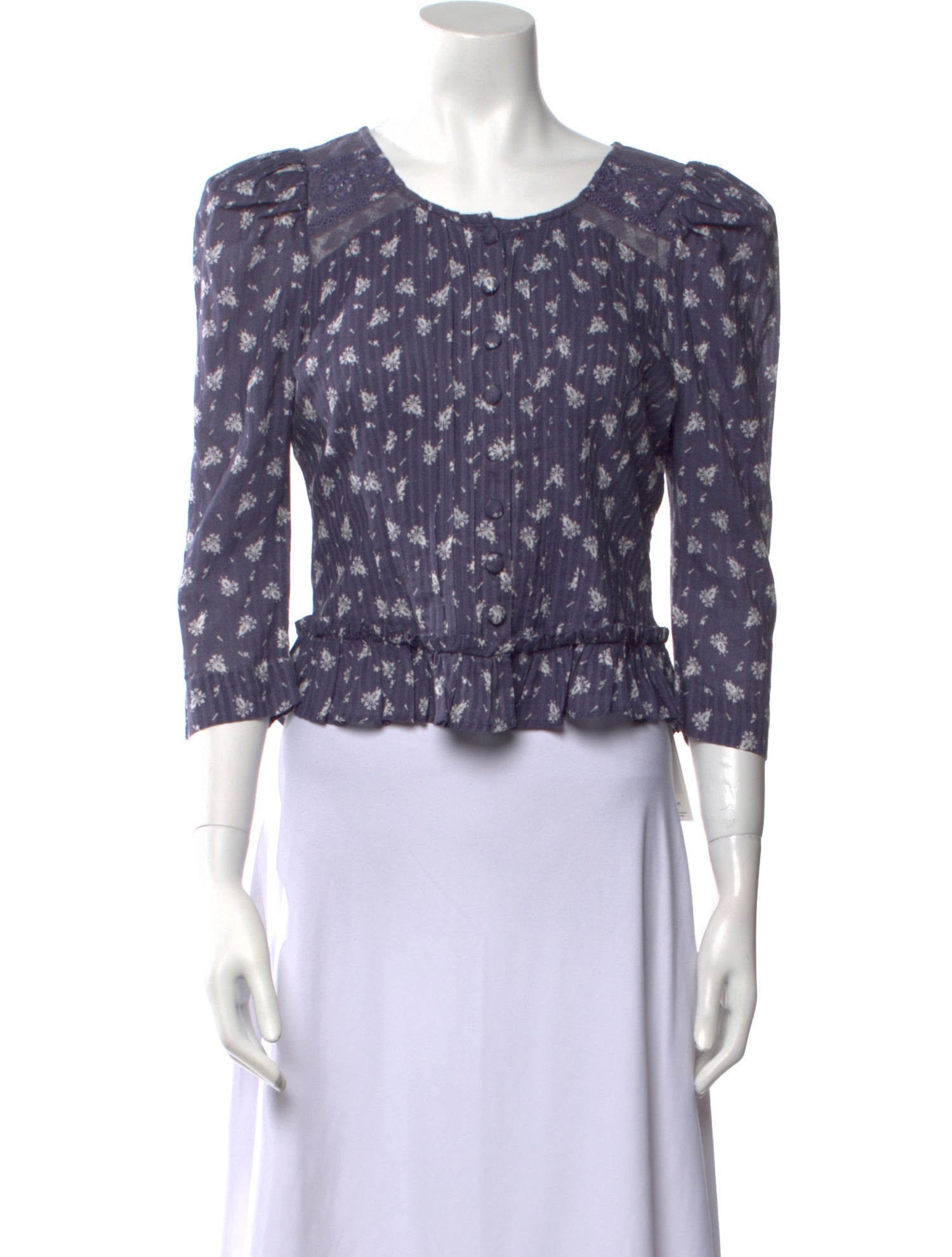 LoveShackFancy Floral Print Scoop Neck Crop Top