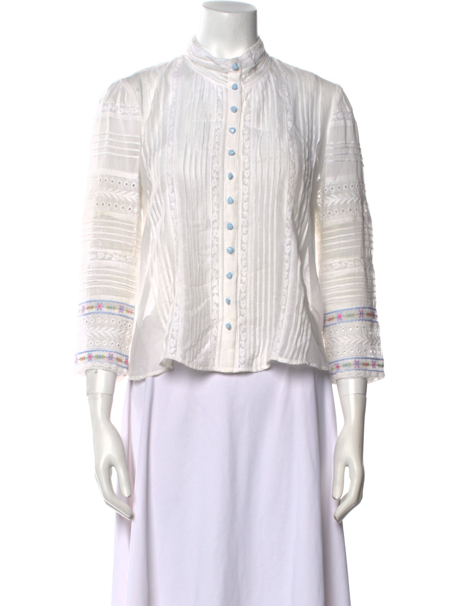 LoveShackFancy Striped Mock Neck Button-Up Top