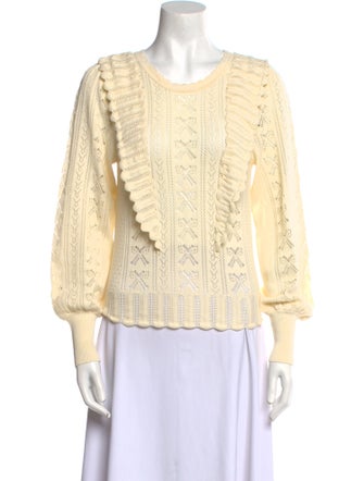 LoveShackFancy Scoop Neck Long Sleeve Top